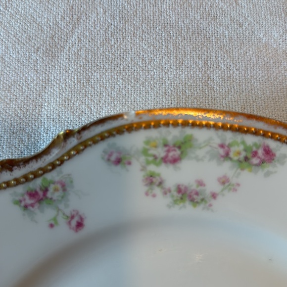 O565 George Borgfeldt 8 pc Set Dinner/Salad Plates Pink/Green with Gold Trim - Picture 6 of 6